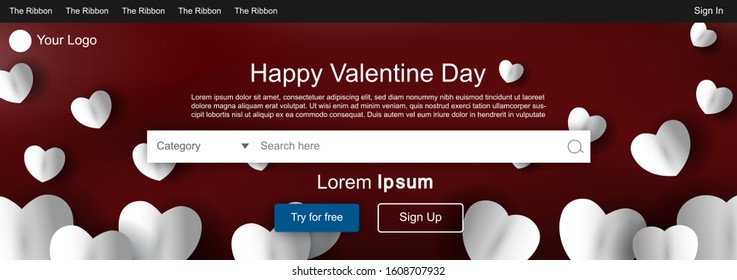 Landing page template of Web Design. Valentine concept of web page design for website and mobile website. Easy to edit and customize - Vector Illustration