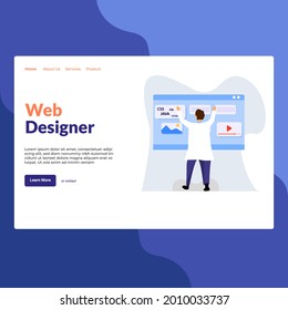 Landing page template of Web Designer. Modern flat design concept of web page design for website and mobile website. Easy to edit and customize. Vector illustration