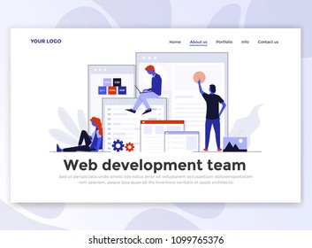 Landing page template of Web Development team. Modern flat design concept of web page design for website and mobile website. Easy to edit and customize. Vector illustration