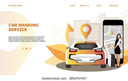 Landing page template web site carsharing or rent a car, sale and leasing cars, automotive services, insurance, car purchase. For mobile or smartphone application. Vector illustration. 