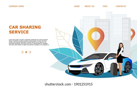 Landing page template web site rent a car or carsharing, sale and leasing cars, automotive services, insurance, car purchase. For mobile or smartphone application. Vector illustration. 