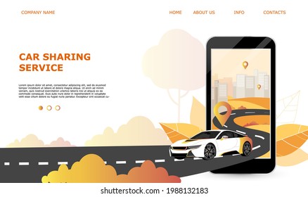 Landing page template web site carsharing or rent a car, sale and leasing cars, automotive services, insurance, car purchase. For mobile or smartphone application. Vector illustration.