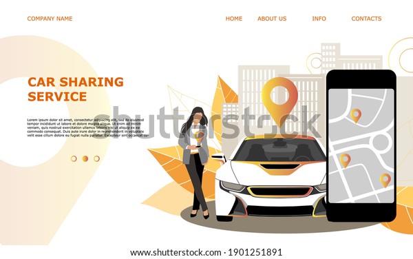 Landing\
page template web site rent a car or carsharing, sale and leasing\
cars, automotive services, insurance, car purchase. For mobile or\
smartphone application. Vector illustration.\
