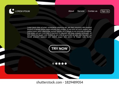 Landing page template for website with abstract wavy lines background and geometric element. Vector