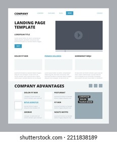 Plantilla de página de inicio. Sitio web blog noticias de la empresa artículos wireframe estructura del sitio web receptivo beneficios diseño de vectores
