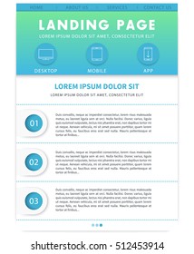 Landing page template, website design, in blue, green and white