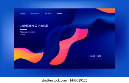 Landing page template for website. Welcome page layout. Wave abstract background colors. Vector illustration