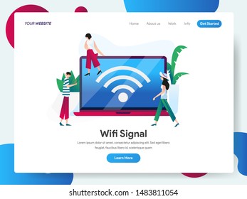 Landing page template of Wifi Signal with Laptop Illustration Concept. Modern design concept of web page design for website and mobile website.Vector illustration EPS 10
