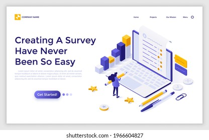 Landing Page Template Woman Filling Questionnaire Stock Vector (Royalty ...