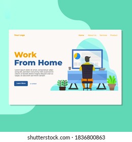 Landing page template of Work From Home. Modern flat design concept of web page design for website and mobile website. Easy to edit and customize. Vector Illustration