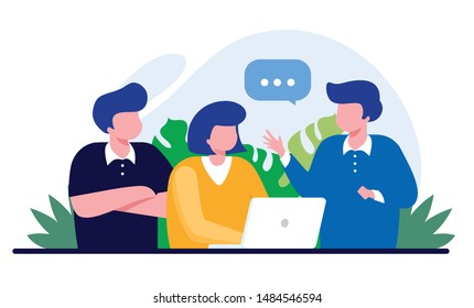Landing Page Template of Work Team. Erörterung der Geschäftsstrategie des Unternehmens. Modernes flaches Design-Konzept für Webseitendesign für Website und mobile Website. Vektorillustration.
