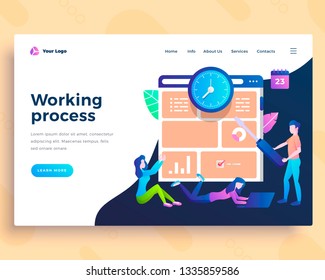 Landing page template working process concept with office people. Modern flat design web page design for website and mobile website. Vector illustration