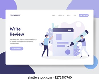 Landing Page Template of Write Review Illustration Concept. Modernes flaches Design-Konzept für Webseitendesign für Website und mobile Website.Vektorgrafik