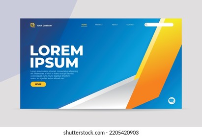 Landing page template with yellow and white abstract geometry shape on blue background for website home page