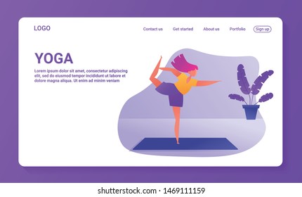 Landing page template of Yoga Classes. Modern flat design concept of web page design for website and mobile website. Easy to edit and customize. Vector illustration