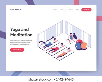 Landing page template of Yoga and Meditation Illustration Concept. Isometric flat design concept of web page design for website and mobile website.Vector illustration EPS 10