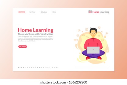 Landing page template for your business website with modern flat ilustration. Man at work vektor character ilustration