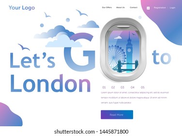 Landing Page Template For Your Holiday Flight To London. Banner, Site, Poster Template. Travel And Tourism Concept For Website Template. Vector Illustration.