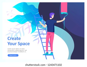 Landing page templates for hobby blog. People enjoying their hobbies, dancing, riding a scooter, paint walls and a picture, play the guitar, cooking. Vector characters
