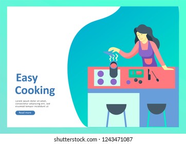 Landing page templates with people who prepare healthy organic food, simple recipes, how to choose products in the supermarket, food delivery and fast food. Culinary blog or diet concept