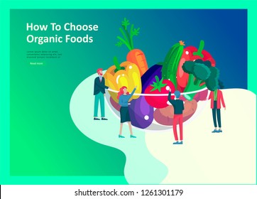 Landing page templates with people who prepare healthy organic food, simple recipes, how to choose products in the supermarket, food delivery and fast food. Culinary blog or diet concept