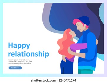 Landing page templates for positive psychology, group family psychotherapy. Happy friends character have positive emotions, way to happiness and happy life munderstanding with friends and loved
