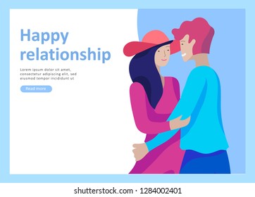 Landing page templates for positive psychology, group family psychotherapy. Happy friends character have positive emotions, way to happiness and happy life munderstanding with friends and loved