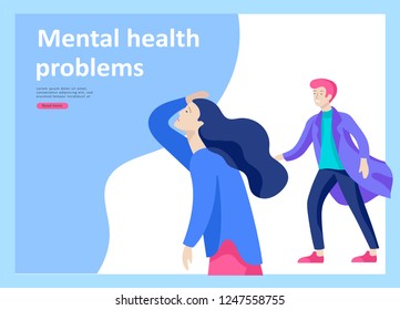 Landing page templates for psyhology mental problems, depression panic attacks, paranoia anger control, relationship family conflict, stress and misunderstanding, psychotherapy character