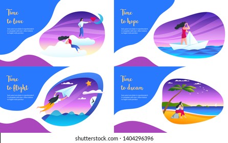 Landing page templates for relaxing images. Vector illustration mock-up for website and mobile website