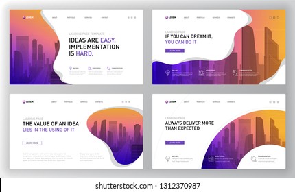 Landing page templates set for business website. Modern web page design concept layout for website. Vector illustration. Brochure cover, banner, slide.