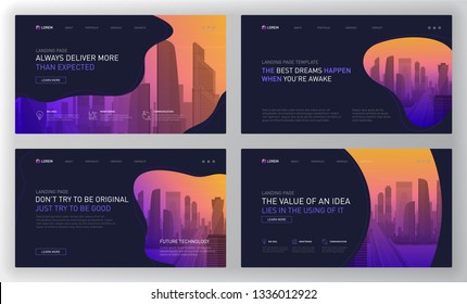 Landing page templates set for business website. Modern web page design concept layout for website. Vector illustration. Brochure cover, banner, slide, presentation template.
