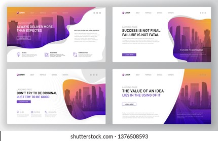 Landing page templates set for business website. Modern web page design concept layout for website. Vector illustration. Brochure cover, banner, slide.