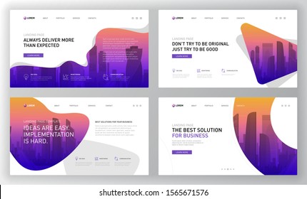 Landing page templates set for business website. Modern web page design concept layout for website. Vector illustration. Brochure cover, banner, presentation slides, annual report.