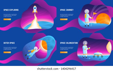 Landing page templates for space exploring. Vector illustration mock-up for website and mobile website