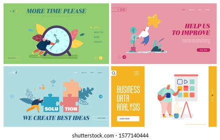 Landing Page Time Management Concept. Website or Web Page Template with Woman Character Holding Clock Arrow. Effective teamwork. Cartoon Flat Vector Illustration