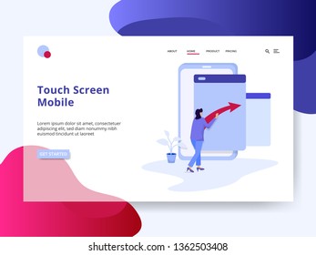 Landing Page Touch Screen Mobile concept, can be used for onboarding mobile apps, web landing pages, banners, posters. vector-illustration