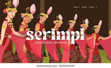 Landing Page tourism event layout with indonesian culture Serimpi dance illustration