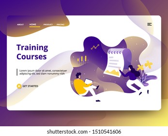 Landing Page Training Courses Illustration of modern concepts, can use for, landing pages, templates, UI, web, mobile apps, posters, banners, flyers.
