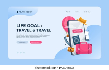 Landing page travel agency website template	 with illustration