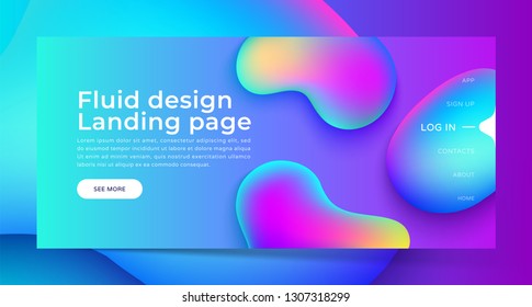 Landing page with Trendy colorful liquid gradients. Fluid colorful shapes. Modern artwork  shapes from acrylic epoxy. Vector