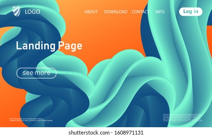 Landing page. Trendy colors. Flow shape. Fluid background. Futuristic design poster. Colorful gradient. Vector.