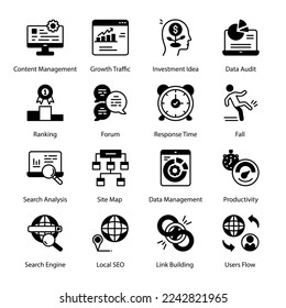 Landing Page, Usability Audit, Web Optimization, Search, Web Development, Page Speed, Mortgage Lender Software, Mobile Optimization, Web Design, Glyph Icons - Solid, Vektorgrafiken