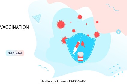 Anlandeseite der Impfwebsite. Impfkampagne. Gesundheitsversorgung und Gesundheitsschutz. Isometrische medizinische Behandlung. Flache Vektorgrafik für Tapeten, Banner, Hintergrund, Karte, Buchgrafik