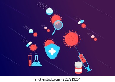 Landing page of vaccination website. Immunization campaign. Health care and protection. Isometric medical treatment. Flat vector illustration for for medical web icons, UI, mobile application, posters