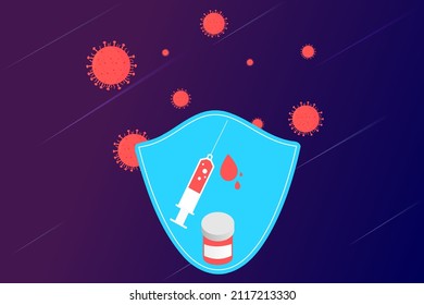 Landing page of vaccination website. Immunization campaign. Health care and protection. Isometric medical treatment. Flat vector illustration for for medical web icons, UI, mobile application, posters