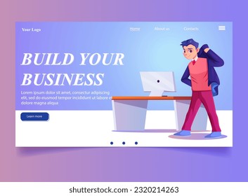 Landing page vector businessman with assistance cute character illustration	