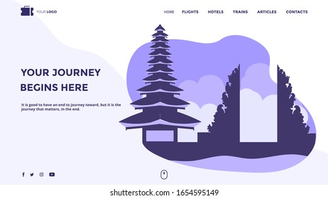 Landing Page Vektorillustration Design über die natürliche Schönheit Indonesiens Thema der flachen Illustration, sehr geeignet für Web-Design-Vorlagen, Landing-Page-Reisedesigns, Web-Hotels etc.