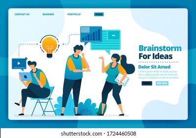 Landing page vector design of brainstorm for ideas. Design for website, web, banner, mobile apps, poster, brochure, template, billboard, welcome page, promotion, cover, business card, advertisement