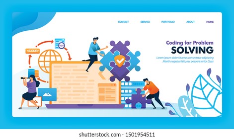 Landing page vector design of Coding for Problem Solving. Easy to edit and customize. Modern flat design concept of web page, website, homepage, mobile apps. character cartoon Illustration flat style.