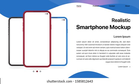 Landing Page vector design concept with realistic smartphone mockup for user interface and user experience template presentation.